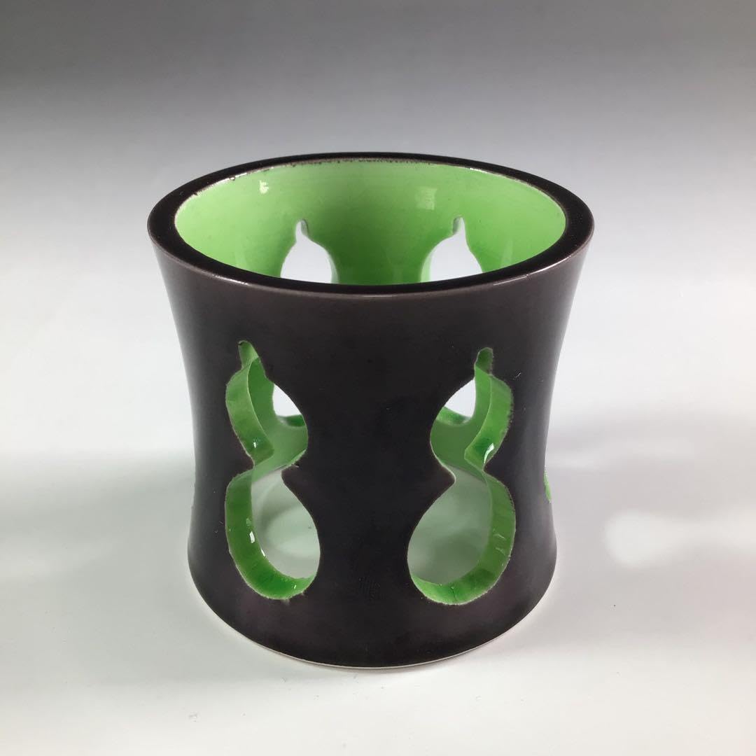 N190 蓋置 『中村翠嵐造』『紺紫交趾』『色絵月ニ兎』 共箱 茶道具 