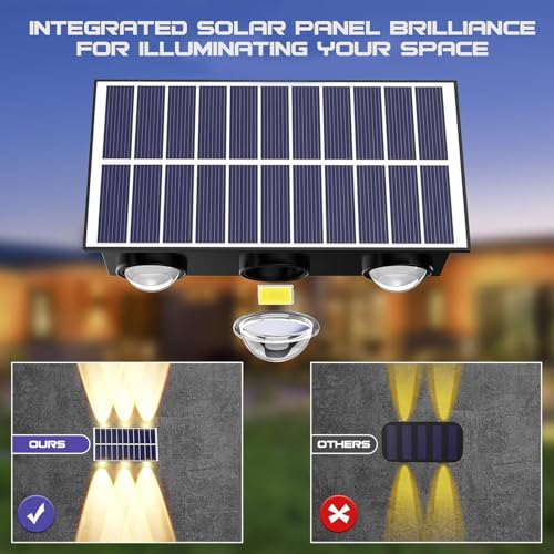 Image of GIGAWATTS 6 LED Solar Wall Light with 2W Panel On /Off Botton & 1.5Ah Battery Water Resistant Decor Deck Fence Lights Flood Lamp for Home Garden Terrace Patio (Set of 1, Warm White)