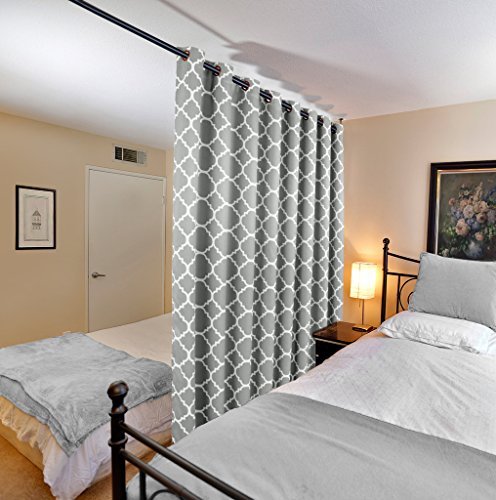 H.versailtex Extra Wide Blackout Curtain 100X96 Inches Thermal Insulated Curtain For Sliding Glass Door -Grommet Top Patio Door Curtain - Moroccan Tile Quatrefoil Pattern, Dove And White #TOP1