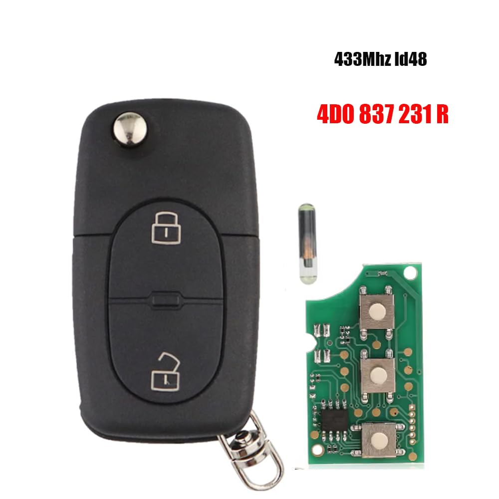 Mando a Distancia 4D0837231R 433Mhz ID48 para Audi A3 A4 A6 A8 TT 2 Teclas | plegable con mando a distancia ,FCC ID： 4D0.837.231