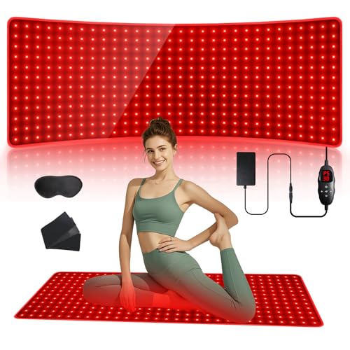 xingruyu 30 x 14 Rotlichtmatte für den Körper 360 LEDs flexibles Nahinfrarot-Lichtpad 660 nm & 850 nm Lichtdecke für Rücken Bauch und Knie 9 Timer und 5 Helligkeitsstufen 3 Modi
