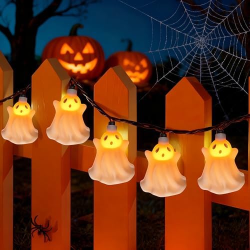 8.5Ft Halloween Ghost String Lights, 10 LED White Ghost Lights Waterproof UL Listed for Indoor Halloween Indoor Bedroom Patio Backyard Camping Desk Party Decor