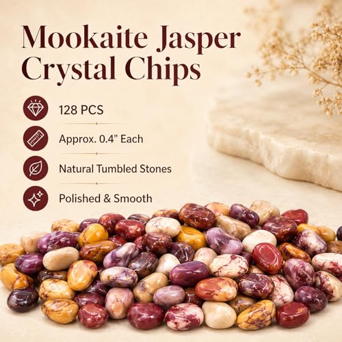 Image of Polished Mookaite Jasper Crystal Chips Set, 0.4 inch, 128 Pcs - Handpicked Tumbled Stones Quartz and Crystals Bulk for Healing, Reiki, Meditation, Witchcraft and Home Decor