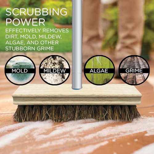 Image of LOLA Deck Scrub Brush, 9 inch x 3.5 inch Head w /Palmyra Bristles for Outdoor Cleaning, Removes Dirt & Grime from Patios, Decks, Grout, 1 Count