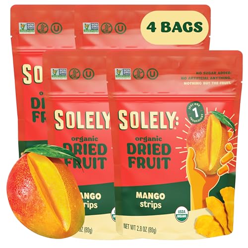 SOLELY - Organic Dried Mango Strips (2.8 oz Resealable Bags,