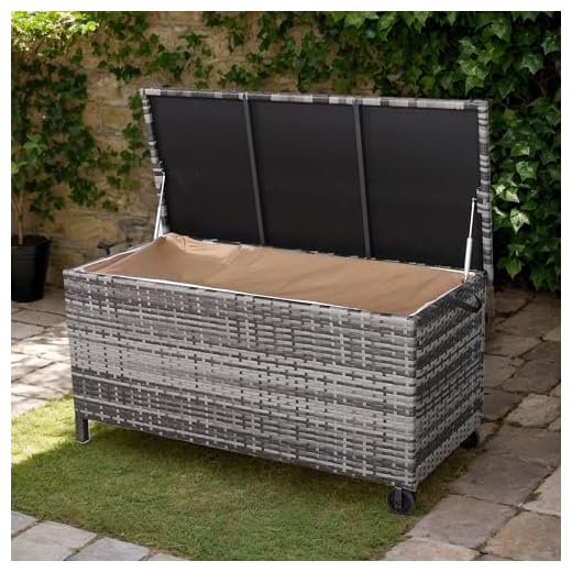 Club Rattan Outdoor Wicker Storage Box, Grey Rattan Deck Box with Lid, Waterproof Garden Cushion Container (Grey, 122x56x61 CM)