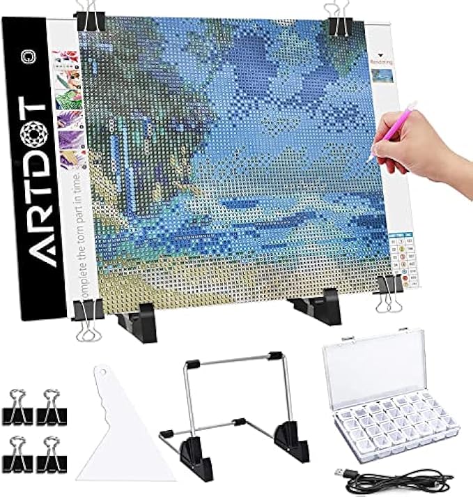 ARTDOT A4 LED Light Board for Diamond Painting Kit, USB Powered Light Pad, Adjustable Brightness, with Detachable Stand and Clip