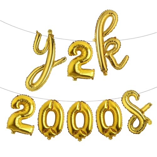 Y2K Party Balloons Decorations 2000s Party Supplies Y2k 2000s Banner Foil Balloon for Teen Girls Women Y2k Party Favor (L Y2K 2000S Gold)
