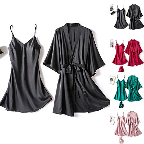 AxiBa Robe feminino sexy de cetim de seda, conjunto de 2 peças para dormir, quimono, roupa de dormir