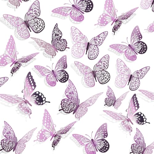 Image of SAOROPEB 3D Butterfly Wall Decor 48 Pcs Lavender Butterfly Decorations