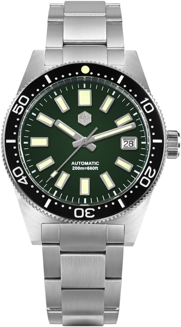 San Martin Men Watch 62 mas SN007GB, 39 mm 20 Bar Diver Watch NH35 Automatic Mechanical Luxury Diving Waterproof Wrist Watch