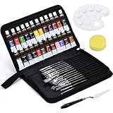 Acrylic Paint Brush Set with 24 Rich Pigments, 15 Paintbrushes, Palette & Carrying Case, Perfect for Acrylic, Oil, Watercolor etc - Ideal Gift for Artists, Adults and Kids