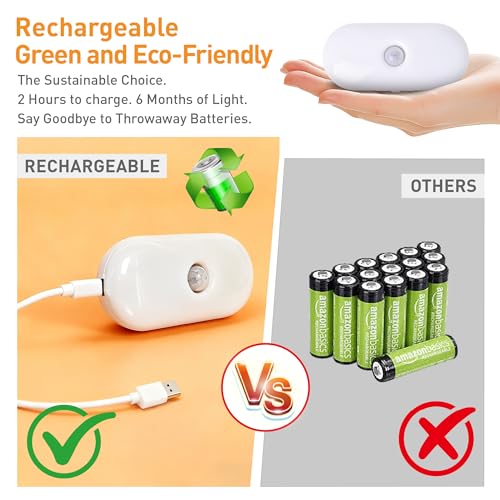LIBERATECH Rechargeable Motion Sensor Night Light, 2-Color White & Warm Toilet Light with Auto/On Mode, Magnetic & Adhesive Installation for Bathroom, Bedroom, Hallway (2 Pack) - image 6