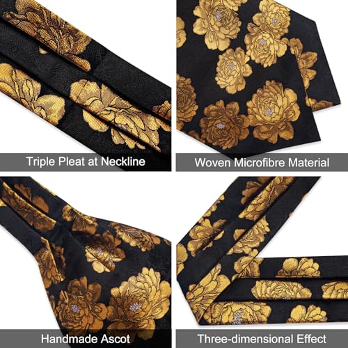 Image of DiBanGu 3PCS Ascot Ties for Men Wedding Jacquard Woven Silk Ascot Cravat for Men Cravat Tie and Pocket Square Set