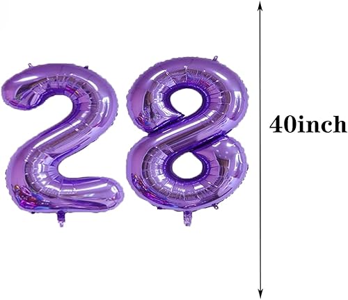 Miniatura 2 de Globo de cumpleaños de 28 años, decoraciones de cumpleaños de 28 años, globos morados de 28 globos de feliz cumpleaños de 28 años, suministros de