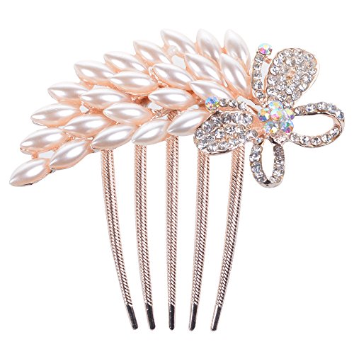KLOUD City Charm Fashion Lady Girl Alloy Rhinestone Pearl Barrette Hair Clip Decorative Hair Comb (white butterfly)