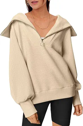 EFAN Womens Oversized Half Zip Pullover Sweatshirts Hoodie Quarter Zip Tops for Teen Girls Fall Trendy Y2K Clothes