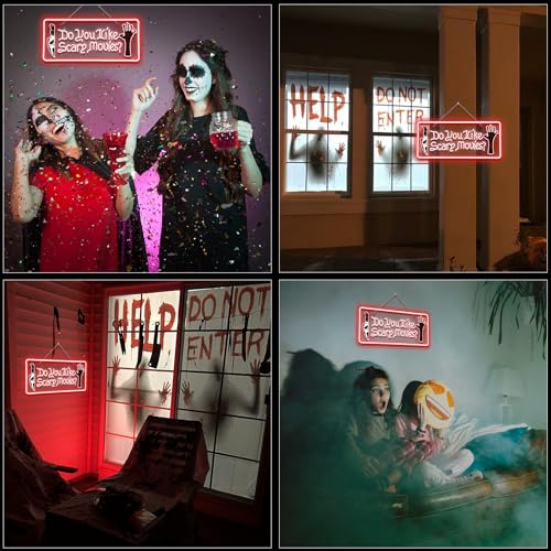 Image of WLHOPE Do You Like Scary Movies Neon Sign Red Neon Signs for Wall Decor Led Lights for Cinema Halloween Bar Club Party Teen Boy Bedroom Game Room Decor Gifts