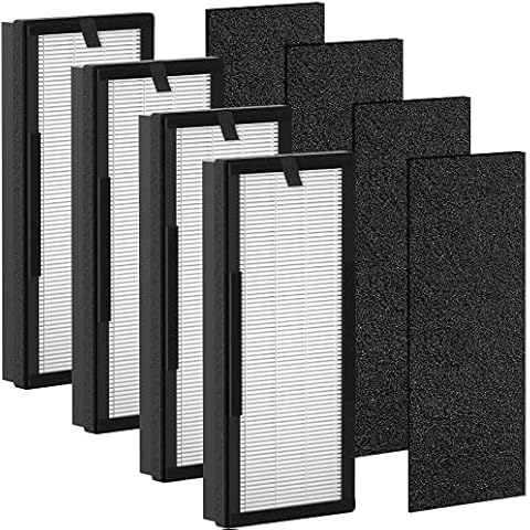 Allisfresh 8000 Elite Pro True HEPA Replacement Filters Compatible with VEVA 8000 Elite Pro Series Air Cleaner Purifiers, 4 HEPA Filters & 4 Premium Activated Carbon Pre Filters Cover