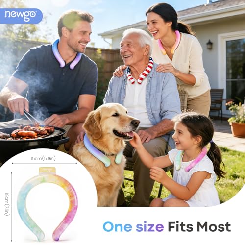 Image of NEWGO Neck Cooling Tube, Neck Cooler Wrap for Summer, Rainbow, 1 Pack | Hands-free Wearable Cooling, Reusable Ice Ring for Gardening, Menopause Hot Flashes, and Outdoor Sports