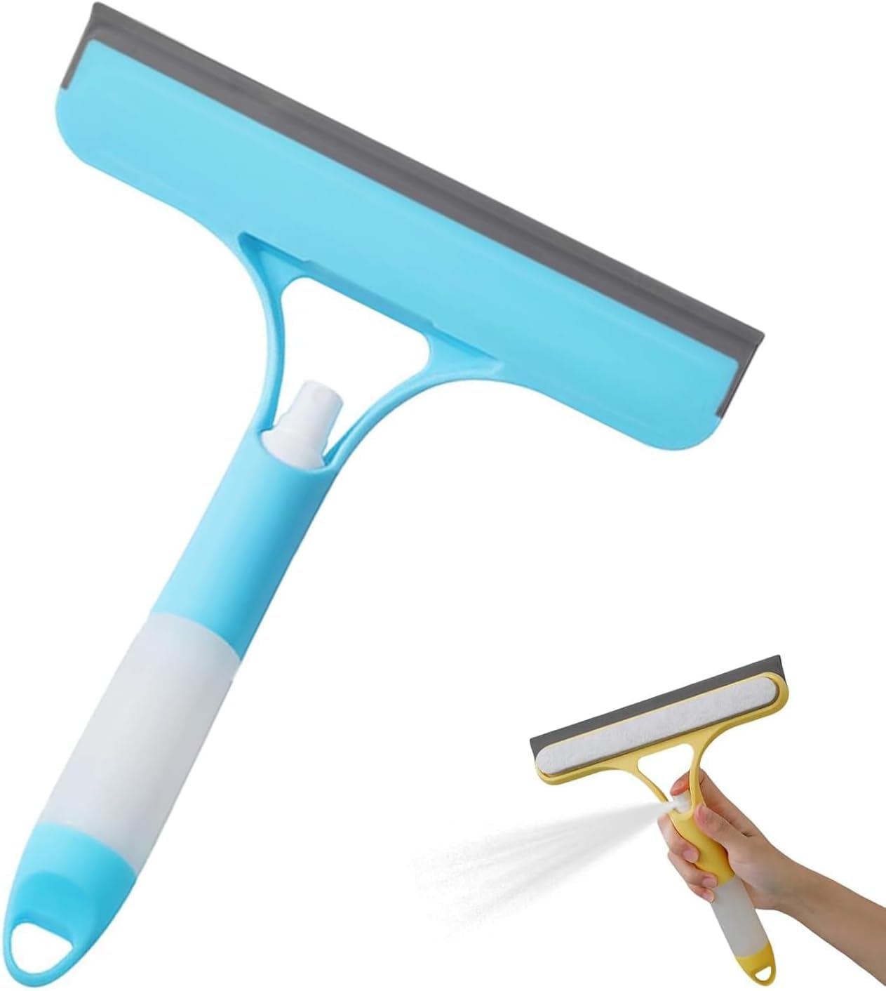 3 in 1 Window Cleaning Scraper with Spray Squeegee, 2025 New Squeegee for Shower Glass Cleaning Tool, Multi-Functional Window Squeegee Cleaner for Shower Glass, Mirrors, Home, Kitchen & Car (Blue)