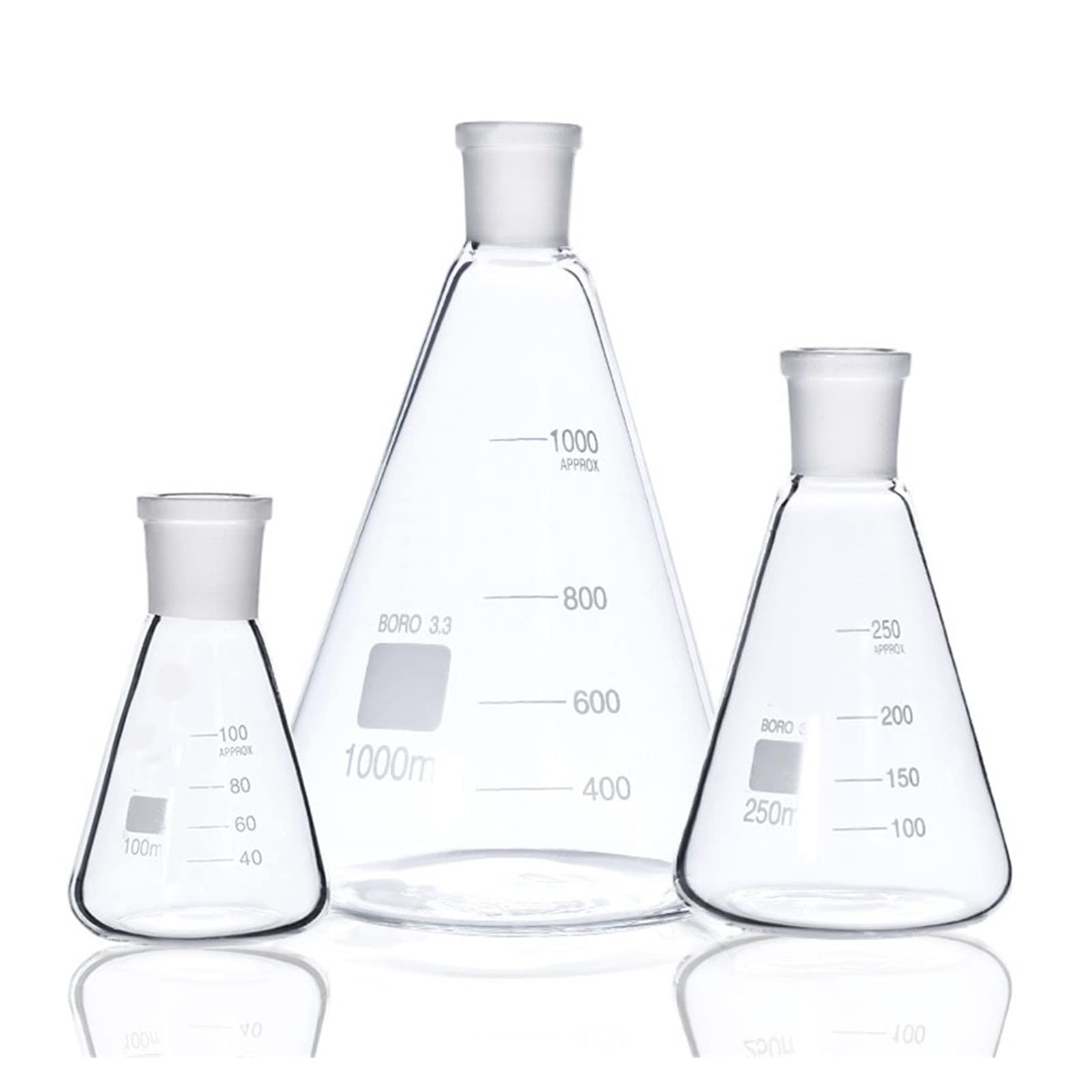 Boccetta conica in vetro di calibro standard Snodo in vetro smerigliato Bottiglia triangolare da laboratorio Misurino Attrezzatura da laboratorio(1000ml Caliber 29mm)