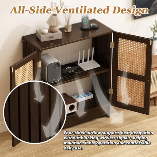 Organizador de cables de bambú para router wifi con estante regulable 6