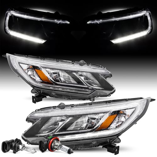 JSBOYAT LED DRL Headlight Assembly Pair for 2015-2016 Honda CR-V CRV [Factory Halogen Type] OE Style Headlamp Replacement Pair(Driver & Passenger Side)(Bulbs Included)