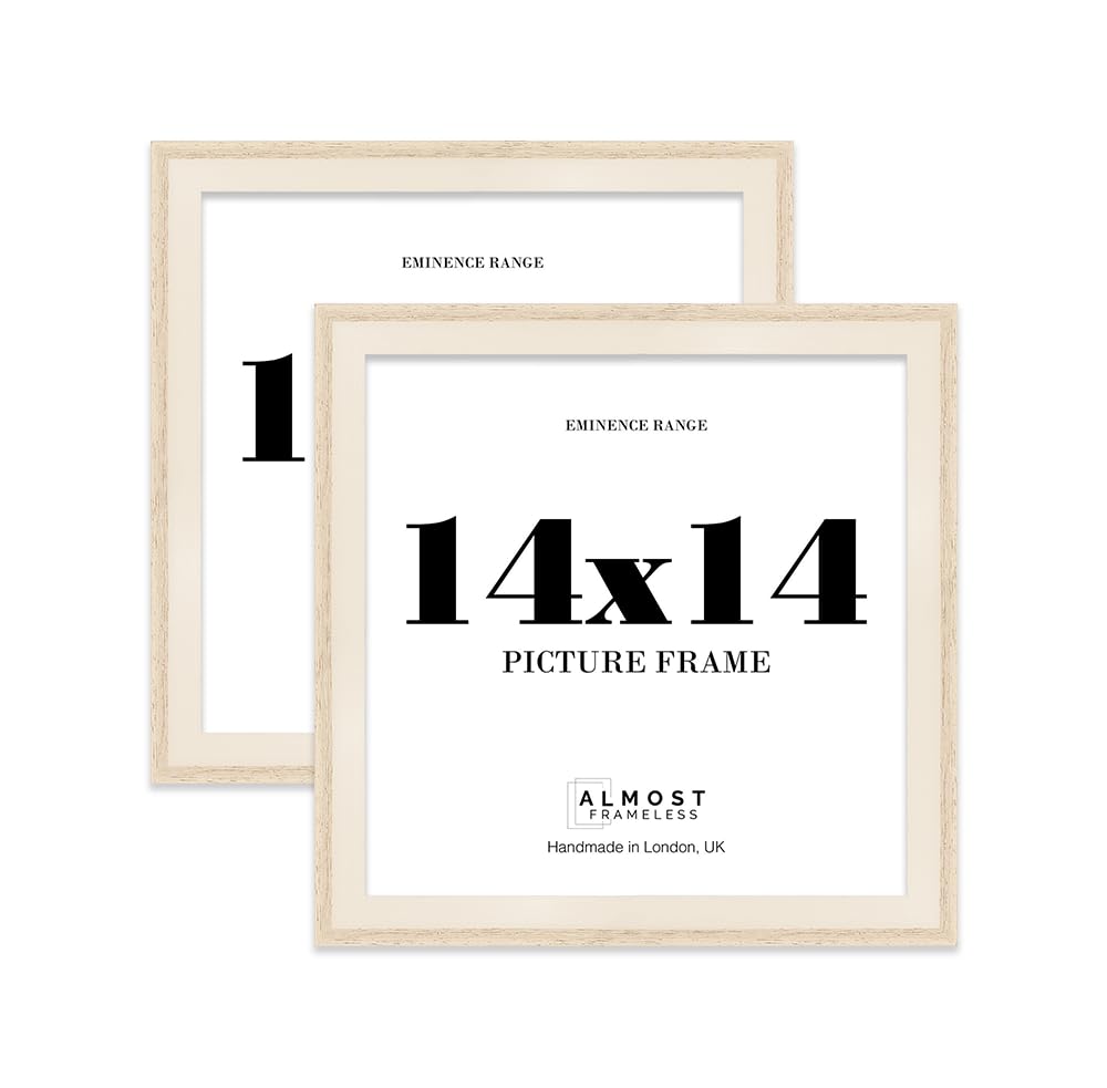 14x14" Oak Picture Frame - Rustic Wood Industrial Effect Photo Frame for Wall Display, Ideal for Posters, Prints & Home Décor, Wall Hooks, 32mm Edge - 2 Pack