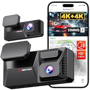 REDTIGER 4K+4K Dash Cam Front and Rear, Dual STARVIS 2 IMX678 Sensor, 5.8GHz WiFi APP Control Car Camera with Built-in 128GB, Voice Control, 4” Touch Screen, HDR Night Vision, 24/7 Parking Mode(F77)