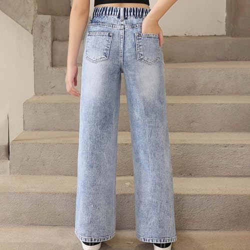 Girls Baggy Jeans Trendy Ripped Distressed High Waisted Wide Leg Denim Pants Cute Summer Trousers Y2K Streetwear 6-14Years3