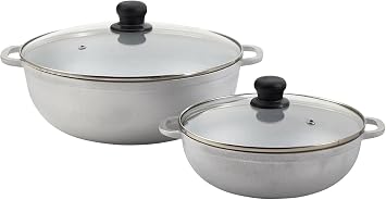 2-Piece Caldero Set Cast Aluminum with Glass Lids - 2.5qt 22cm & 7.0qt 30cm for Soup/Stew