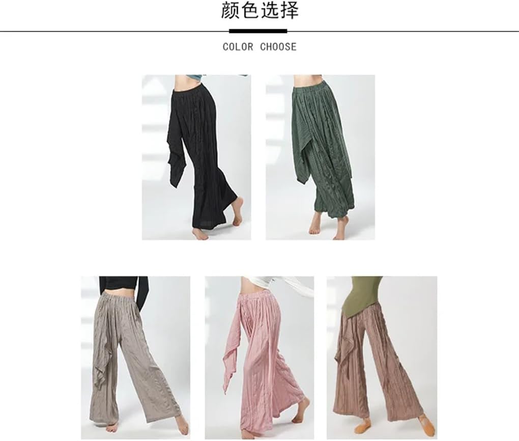 Women Loose Wide Leg Pants Classical Dance Basic Wear Flowy Belt Culotte Dancer Stage Performance Show Trousers