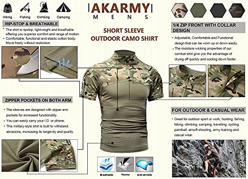 Polo táctico para hombre AKARMY de manga corta, camisa camuflada para actividades al aire libre con cremallera 1/4 miniatura 5