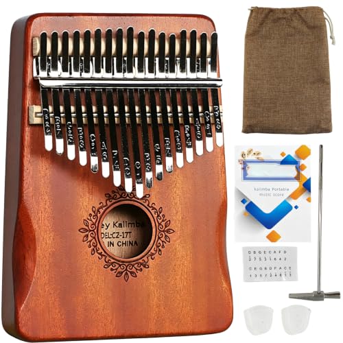 Voxlumia 17 Key Kalimba Thumb Piano Mahogany Wooden Finger Piano with Hand-rest Curve Design, Portable Mbira Musical Instrument Gift for Beginners