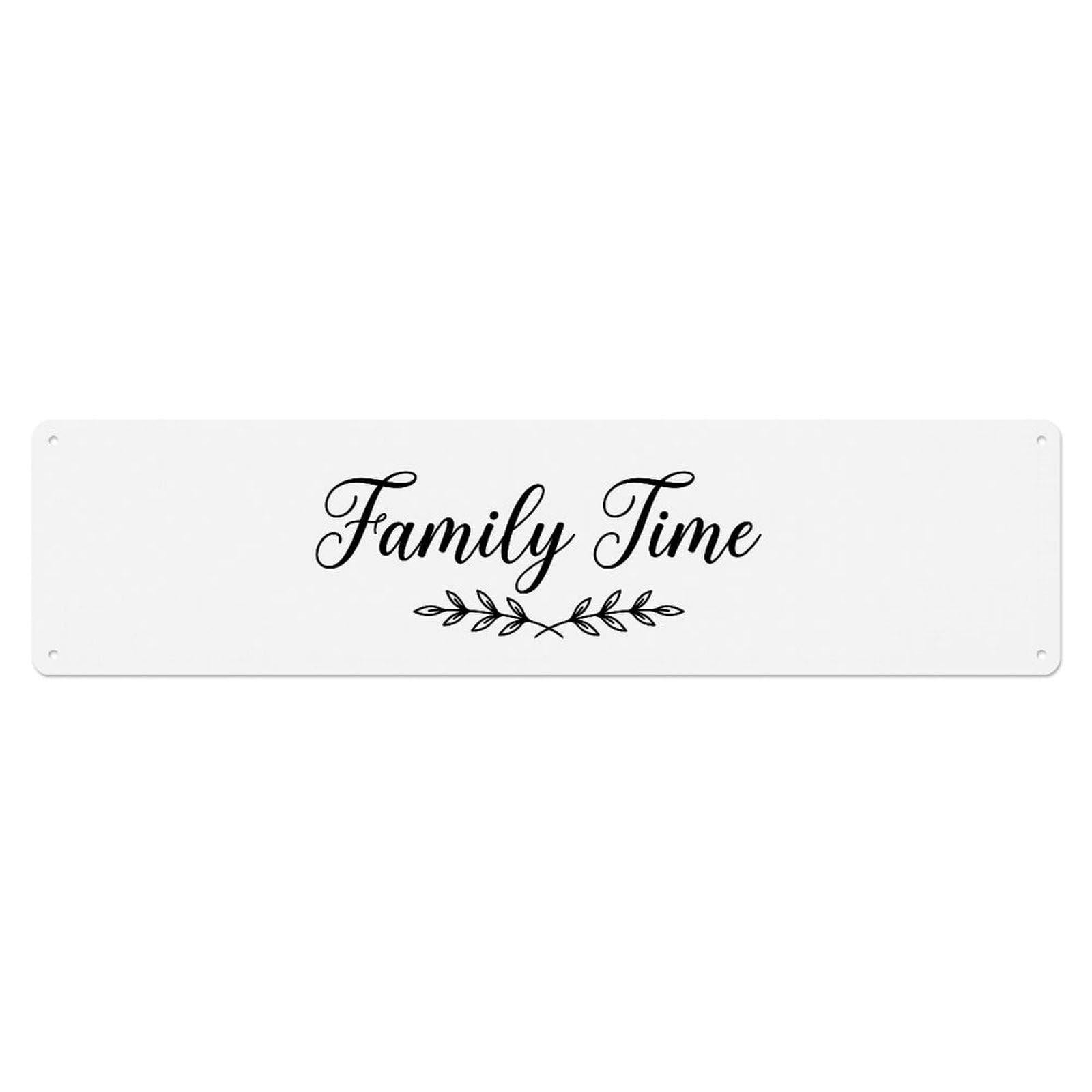 Family Time Devoted Text Metal Tin Skinny Sign Plaque Wall Decor for Cafe, Club Bar, Office, Home Garden Metal Poster 4x16Inch