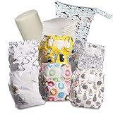 Littles & Bloomz Stoffwindeln – Pocket-Stoffwindeln mit Klettverschluss, 6 Windeln + 6 Einlagen, Bambusvlies & Nasstasche, 623VM6