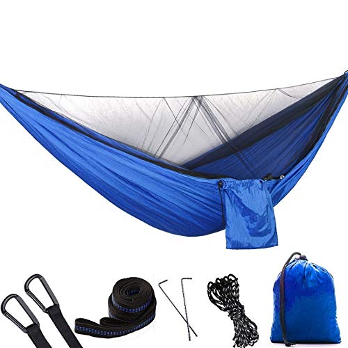 ASEELO Tent, 290 x 140cm Outdoor Hammock Swing with Integrated Mosquito Curtain Bugs Net Extension Straps Clips Ground Rope Ground Nails (Color : Royal Blue)