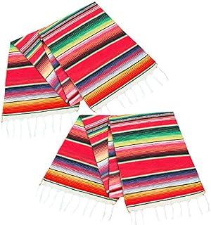 ALIWO Mexican Serape Table Runner Colorful Cotton Fringe Blanket for Mexican Party Outdoor