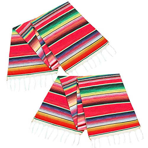 ALIWO Mexican Serape Table Runner Colorful Cotton Fringe Blanket for Mexican Party Outdoor