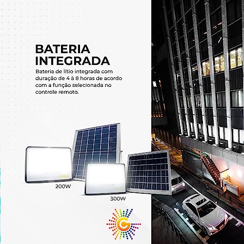 Refletor Holofote Solar Luminária LED 50W 4000 Lumens 8h Externo Potente Poste LED Branco Frio 6500K