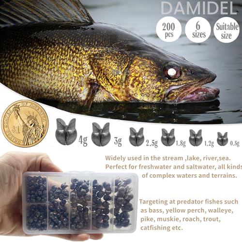 DAMIDEL 200Pcs/Box Big Size Removable Split Shot Fishing Sinkers(1/7oz,1/9oz,1/10oz,4/50oz,1/25oz,1/50oz Mixed)，Adjust Open Mouth Design Fishing Weights Clip for Freshwater Saltwater by DAMIDEL - Image 4