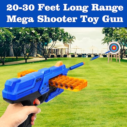 Image of VGRASSP Mega Shooter Manual Foam Blaster Toy Gun for Kids with 12 Foam Bullets and 12 Round Magazine - Indoor and Outdoor Long Range Airsoft Shooter - Color As Per Stock
