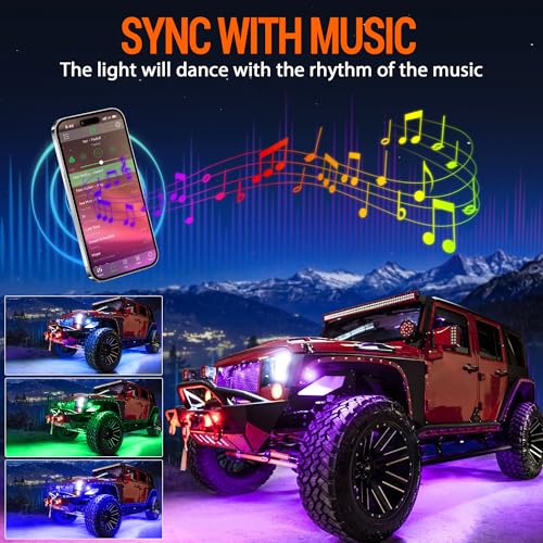 MNJ MOTOR RGB LED Rock Lights 12 Pods - Multicolor Underglow Neon Light Kits, Underbody Lamp Waterproof with APP/Remote Control & Music Mode for Pickup Car Off Road SUV ATV Vehicle - Thumbnail 5
