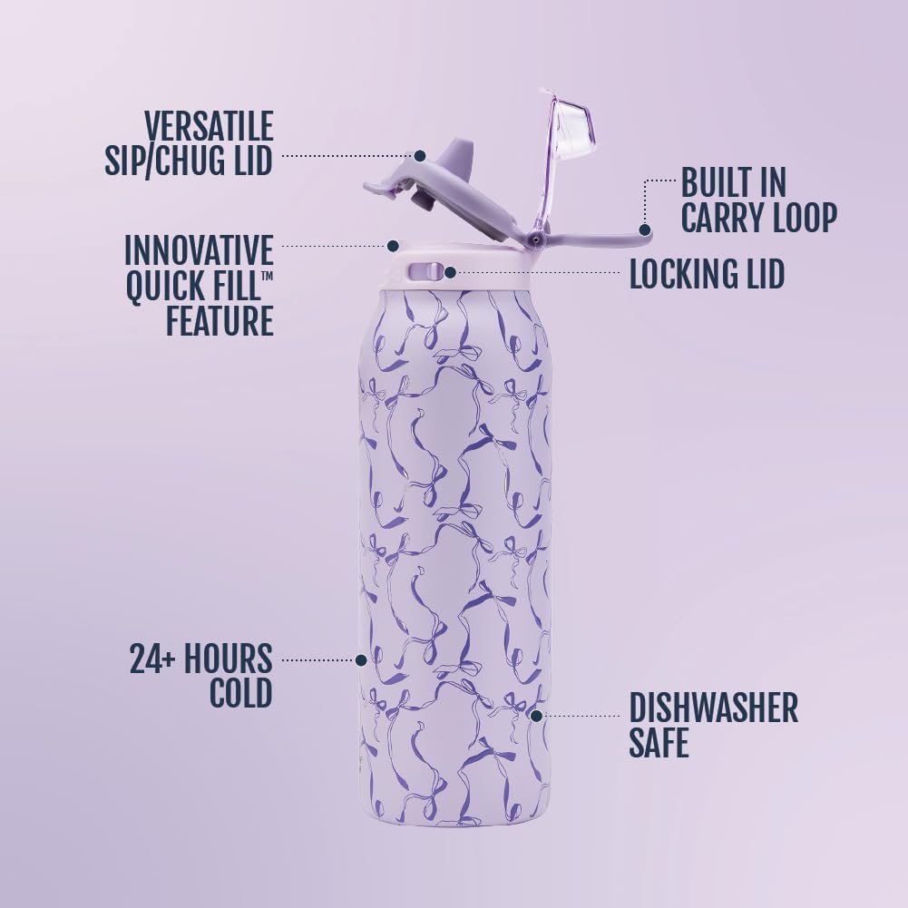 Ello Pop & Fill Insulated Stainless Steel Water Bottle with Quick Fill Lid, Leakproof Locking, Sip or Chug Spout, BPA-Free, Double Wall Vacuum Insulated for Sports, Travel & School- 22oz / 32oz / 40oz