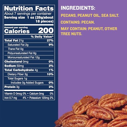 PLANTERS Roasted Pecan Nuts, Baking Nuts, Plant-Based Protein, 7.25 oz Canister