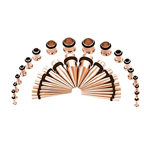 CABBE KALLO 36pcs Ear Stretching Kit Stainless Steel 14G-00G Tapers Gauges Set Plugs Tunnels Expanders - Rainbow, Goldtone, Black, Rose Goldtone, Blue, Silvertone - Body Piercing Jewelry for Women Men - Stainless Steel Ear Gauges Stretching Kit & Piercing