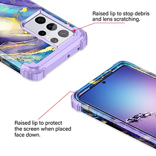 Rancase For Galaxy S21 Ultra 5G Case,Three Layer Heavy Duty Shockproof Protection Hard Plastic Bumper +Soft Silicone Rubber Protective Case For Samsung Galaxy S21 Ultra 5G 6.8 Inch,Purple #TOP3