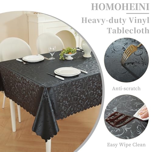 HOMOHEINI Rectangle Table Cloth, Waterproof Heavy Duty Vinyl Tablecloths, Stain-Resistant Wipeable Rectangle or Round Table Cover for Indoor and Outdoor(Black, 60"x84") by HOMOHEINI - Used condition - Image 4