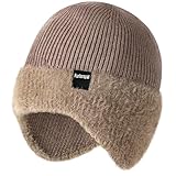 Furloroyal Fashion Knit Beanies Hats, Men Women Warm Beanie for Winter, Fleece Lined Beanie, Thermal Thick Snow Skull Cap - Khaki